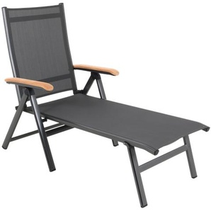 RENO Sonnenliege, Gestell: Aluminium iron grey, Armlehnen: Teak, Textil: grau