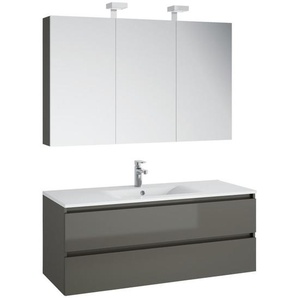 Respekta Badezimmer Alma , Grau , Keramik , 2 Schubladen , 120 cm , hängend , Badezimmer, Badmöbelsets & -serien, Badmöbel-Sets