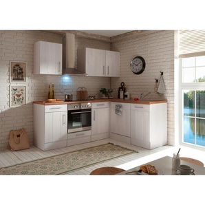 Respekta Eckküche Landhaus, Weiß, 2 Schubladen, nur wie online abgebildet bestellbar, 220x172 cm, links aufbaubar, rechts aufbaubar, Küchen, Eckküchen