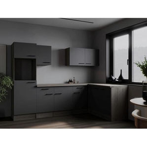 Respekta Eckküche Oliver, Grau, Eiche, Metall, 1 Schublade(n) Schubladen, seitenverkehrt montierbar, nur wie online abgebildet bestellbar, 280x172 cm, links aufbaubar, rechts aufbaubar, Küchen, Eckküchen, Eckküchen ohne Geräte