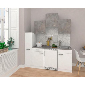 Respekta Miniküche Beton , Weiß , 1,1 Schubladen , 180 cm , links aufbaubar, rechts aufbaubar , Küchen, Miniküchen