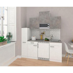 Respekta Miniküche Beton , Weiß , 1,1 Schubladen , 180 cm , links aufbaubar, rechts aufbaubar , Küchen, Miniküchen