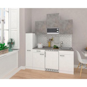 Respekta Miniküche Beton, Grau, Weiß, Holzwerkstoff, 1,1 Schubladen, nur wie online abgebildet bestellbar, 180 cm, links aufbaubar, rechts aufbaubar, Küchen, Miniküchen
