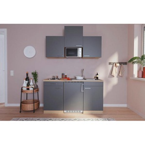 Respekta Miniküche, Grau, Eiche, Holzwerkstoff, 1,1 Schubladen, nur wie online abgebildet bestellbar, 150 cm, Küchen, Miniküchen