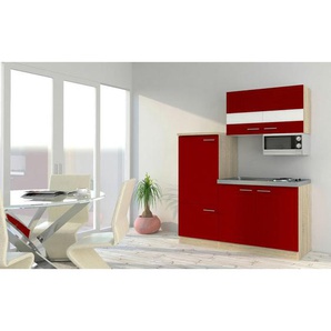 Respekta Miniküche Küchenblock, Rot, Eiche, Metall, 2 Schubladen, nur wie online abgebildet bestellbar, 160 cm, Frontauswahl, links aufbaubar, rechts aufbaubar, Küchen, Miniküchen