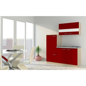 Respekta Miniküche Küchenblock, Eiche, Rot, Metall, 1 Schubladen, nur wie online abgebildet bestellbar, 160 cm, Küchen, Miniküchen