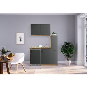 Respekta Miniküche Miniküche , Eiche , Metall , 1 Schubladen , 130 cm , Frontauswahl, links aufbaubar, rechts aufbaubar , Küchen, Miniküchen