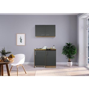 Respekta Miniküche Miniküche, Grau, Eiche, Kunststoff, 1 Schubladen, nur wie online abgebildet bestellbar, 100 cm, links aufbaubar, rechts aufbaubar, Küchen, Miniküchen