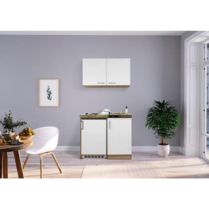 Respekta Miniküche, Weiß, Eiche, Kunststoff, 1 Schubladen, nur wie online abgebildet bestellbar, 100 cm, links aufbaubar, rechts aufbaubar, Küchen, Miniküchen