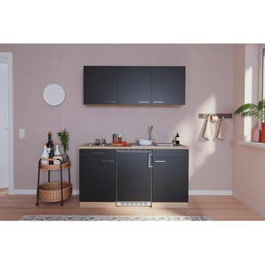 Respekta Miniküche , Schwarz, Eiche , 1,1 Schubladen , 150 cm , Küchen, Miniküchen
