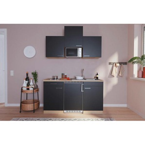 Respekta Miniküche, Schwarz, Eiche, Holzwerkstoff, 1,1 Schubladen, nur wie online abgebildet bestellbar, 150 cm, Küchen, Miniküchen
