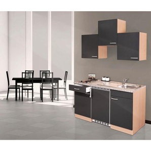 Respekta Miniküche Singleküche, Grau, Buche, Kunststoff, 1,1 Schubladen, seitenverkehrt montierbar, nur wie online abgebildet bestellbar, 150 cm, Küchen, Miniküchen