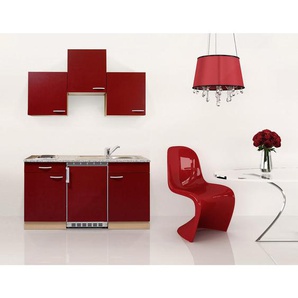 Respekta Miniküche Singleküche, Rot, Buche, Kunststoff, 1,1 Schubladen, seitenverkehrt montierbar, nur wie online abgebildet bestellbar, 150 cm, Küchen, Miniküchen