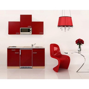 Respekta Miniküche Singleküche, Rot, Buche, Kunststoff, 1,1 Schubladen, seitenverkehrt montierbar, nur wie online abgebildet bestellbar, 150 cm, Küchen, Miniküchen