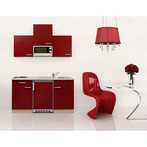 Respekta Miniküche Singleküche, Rot, Buche, Kunststoff, 1,1 Schubladen, seitenverkehrt montierbar, nur wie online abgebildet bestellbar, 150 cm, Küchen, Miniküchen