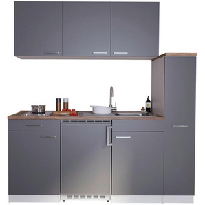 Respekta Miniküche Singleküchen, Grau, Kunststoff, 1,1 Schubladen, nur wie online abgebildet bestellbar, 180 cm, Frontauswahl, links aufbaubar, rechts aufbaubar, Küchen, Miniküchen