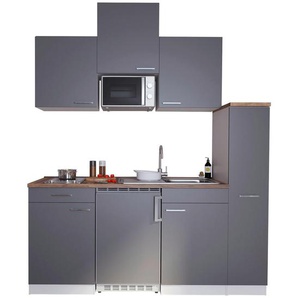 Respekta Miniküche Singleküchen, Grau, Kunststoff, 1,1 Schubladen, nur wie online abgebildet bestellbar, 180 cm, Frontauswahl, links aufbaubar, rechts aufbaubar, Küchen, Miniküchen
