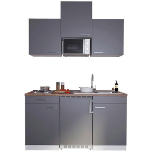 Respekta Miniküche Singleküchen, Grau, Kunststoff, 1,2 Schubladen, nur wie online abgebildet bestellbar, 150 cm, Frontauswahl, links aufbaubar, rechts aufbaubar, Küchen, Miniküchen