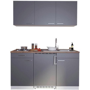 Respekta Miniküche Singleküchen, Grau, Kunststoff, 1 Schubladen, nur wie online abgebildet bestellbar, 150 cm, Frontauswahl, links aufbaubar, rechts aufbaubar, Küchen, Miniküchen