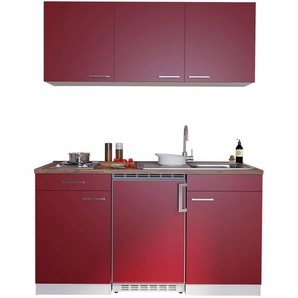 Respekta Miniküche Singleküchen, Rot, Kunststoff, 1,1 Schubladen, nur wie online abgebildet bestellbar, 150 cm, Frontauswahl, links aufbaubar, rechts aufbaubar, Küchen, Miniküchen