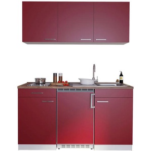 Respekta Miniküche Singleküchen, Rot, Kunststoff, 1,1 Schubladen, nur wie online abgebildet bestellbar, 150 cm, Frontauswahl, links aufbaubar, rechts aufbaubar, Küchen, Miniküchen