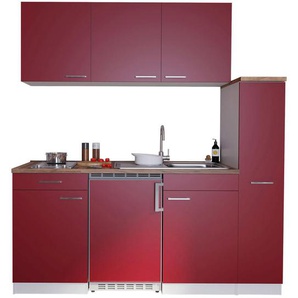 Respekta Miniküche Singleküchen, Rot, Kunststoff, 1,1 Schubladen, nur wie online abgebildet bestellbar, 180 cm, Frontauswahl, links aufbaubar, rechts aufbaubar, Küchen, Miniküchen