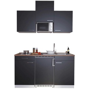 Respekta Miniküche Singleküchen, Schwarz, Kunststoff, 1,1 Schubladen, nur wie online abgebildet bestellbar, 150 cm, Frontauswahl, links aufbaubar, rechts aufbaubar, Küchen, Miniküchen
