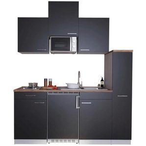 Respekta Miniküche Singleküchen, Schwarz, Kunststoff, 1,1 Schubladen, nur wie online abgebildet bestellbar, 180 cm, Frontauswahl, links aufbaubar, rechts aufbaubar, Küchen, Miniküchen