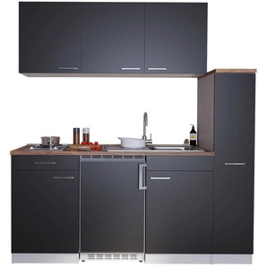 Respekta Miniküche Singleküchen, Schwarz, Kunststoff, 1,1 Schubladen, nur wie online abgebildet bestellbar, 180 cm, Frontauswahl, links aufbaubar, rechts aufbaubar, Küchen, Miniküchen