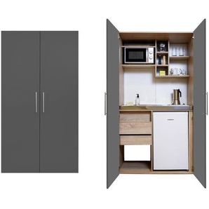 Respekta Schrankküche Schrankküchen, Grau, Eiche, Metall, 2,1 Schubladen, nur wie online abgebildet bestellbar, 104x193x67 cm, Fsc, Frontauswahl, links aufbaubar, rechts aufbaubar, Küchen, Miniküchen