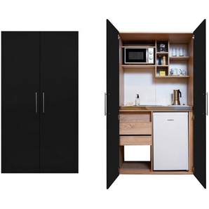 Respekta Schrankküche Schrankküchen, Schwarz, Eiche, Metall, 2,1 Schubladen, nur wie online abgebildet bestellbar, 104x193x67 cm, Fsc, Frontauswahl, links aufbaubar, rechts aufbaubar, Küchen, Miniküchen