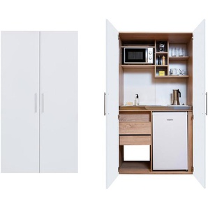 Respekta Schrankküche Schrankküchen, Weiß, Eiche, Metall, 2,1 Schubladen, nur wie online abgebildet bestellbar, 104x193x67 cm, Fsc, Frontauswahl, links aufbaubar, rechts aufbaubar, Küchen, Miniküchen