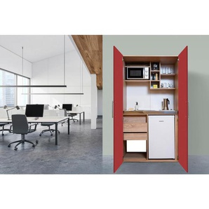Respekta Schrankküchen, Rot, Eiche, Metall, 2,2 Schubladen, nur wie online abgebildet bestellbar, 104x193x67 cm, Fsc, Frontauswahl, links aufbaubar, rechts aufbaubar, Küchen, Miniküchen
