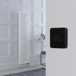Retro Elektrischer Gliederheizkörper, Vertikal Weiß 1500mm x 380mm inkl. 1000W Heizelement & schwarzes WLAN-Thermostat – Regent