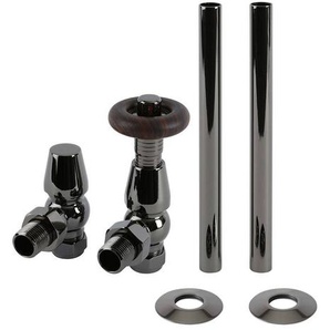 Retro Winkelventile, Thermostatisch, Schwarzes Nickel - inkl. Rohrstücke für 15mm Kupferrohre - Paar – Regent Hudson Reed