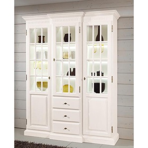 Vitrinenschrank I 171 x 217 x 51cm Beige Pinie massiv - Creme - mit Beleuchtung