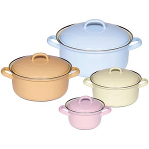 Riess Kochtopfset, Gelb, Rosa, Gold, Hellblau, Metall, 8-teilig, 4 L,0,5 und 1 L,2 L, 29x28.5x38 cm, backofengeeignet,backofengeeignet, Kochen, Töpfe,
