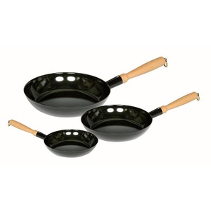 Riess Pfannenset, Schwarz, Holz, Metall, 3-teilig, rund, kratzfest, geschmacksneutral, energiesparend, Kochen, Pfannen, Pfannensets