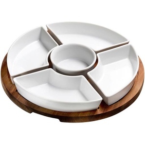 Ritzenhoff Breker Dipschalenset Gandia, Braun, Weiß, Holz, Keramik, 6-teilig, 27x5x27 cm, Essen & Trinken, Geschirr, Schalen & Schüsseln, Dipschalen
