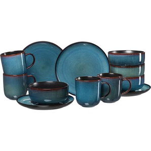 Ritzenhoff Breker Frühstücksset Bali, Blau, Schwarz, Keramik, 12-teilig, 400 ml,600 ml, 21.5x22 cm, Essen & Trinken, Geschirr, Geschirr-Sets, Kombiservice