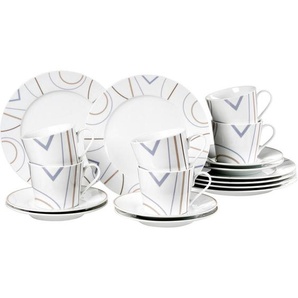 Ritzenhoff Breker Kaffeeservice Graphic, Braun, Grau, Weiß, Keramik, 18-teilig, 200 ml,200 ml, 18x22x28 cm, Essen & Trinken, Geschirr, Geschirr-Sets,