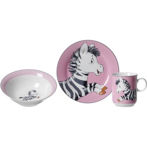Ritzenhoff Breker Kindergeschirrset Happy Zoo, Weiß, Schwarz, Rosa, Keramik, 3-teilig, 20x11x20 cm, Füttern, Kindergeschirr
