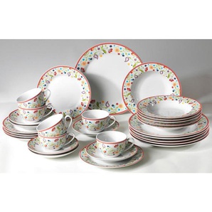 Ritzenhoff Breker Kombiservice Shanti Doppio, Blau, Gelb, Grün, Rot, Weiß, Keramik, 30-teilig, 220 ml,220 ml, 32x32x32 cm, Essen & Trinken, Geschirr, Geschirr-Sets, Kombiservice