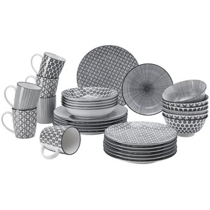 Ritzenhoff Breker Kombiservice Takeo, Schwarz, Weiß, Keramik, 30-teilig, Abstraktes, 350 ml, Lfgb, Essen & Trinken, Geschirr, Geschirr-Sets, Kombiservice