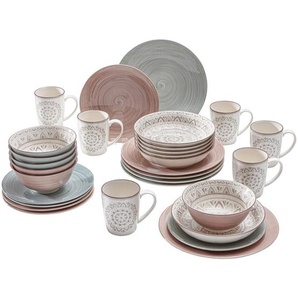 Ritzenhoff Breker Kombiservice Valencia, Braun, Grau, Keramik, 30-teilig, Ornament, 350 ml,680 ml, Lfgb, Handmade Quality, hitzebeständig, Essen &