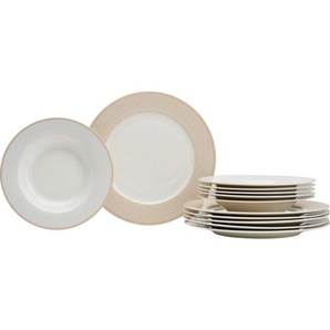 Ritzenhoff Breker Tafelservice Geo, Weiß, Beige, Keramik, 12-teilig, 18x28x28 cm, Essen & Trinken, Geschirr, Geschirr-Sets, Tafelservice