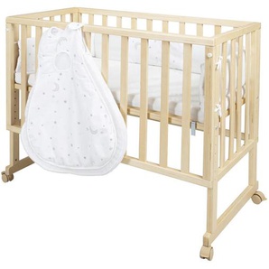 Roba Beistellbett Stubenbett 3 in 1 Sternenzauber , Natur, Weiß, Hellgrau , Textil , Schichtholz , 49.5x85.5x90 cm , Oeko-Tex® Standard 100 , zur Sitzbank umbaubar, zum Gitterbett Bezug abnehmbar, waschbar, höhenverstellbar , Babymöbel, Babybetten,