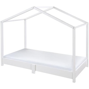 roba Hausbett 70 x 140 cm - Bodenbett für Kinder - Montessori Prinzip - Erweiterbar durch Lattenrost, Matratze und Hausbettbezug - Holz weiß lackiert 207023WE