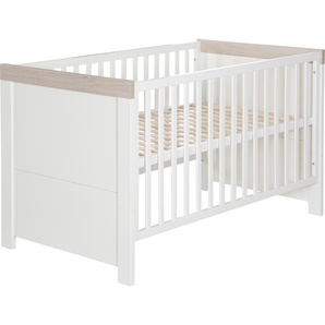 roba Kombi-Kinderbett ‚Lucy 70 x1 40 cm, Babybett umbaubar zum Juniorbett, weiß, Dekorleisten in ‚Luna Elm 1911822