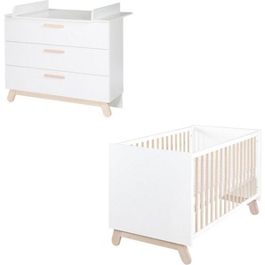 roba® Babymöbel-Set Clara, Weiß, (Spar-Set, 2-St., Kinderbett, Wickelkommode), mit Kinderbett & Wickelkommode, Made in Europe